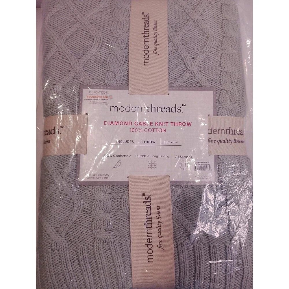 Modern Threads 100% Cotton Diamond Cable Knit Throw Blanket 50x70 Dusty Sage NWT